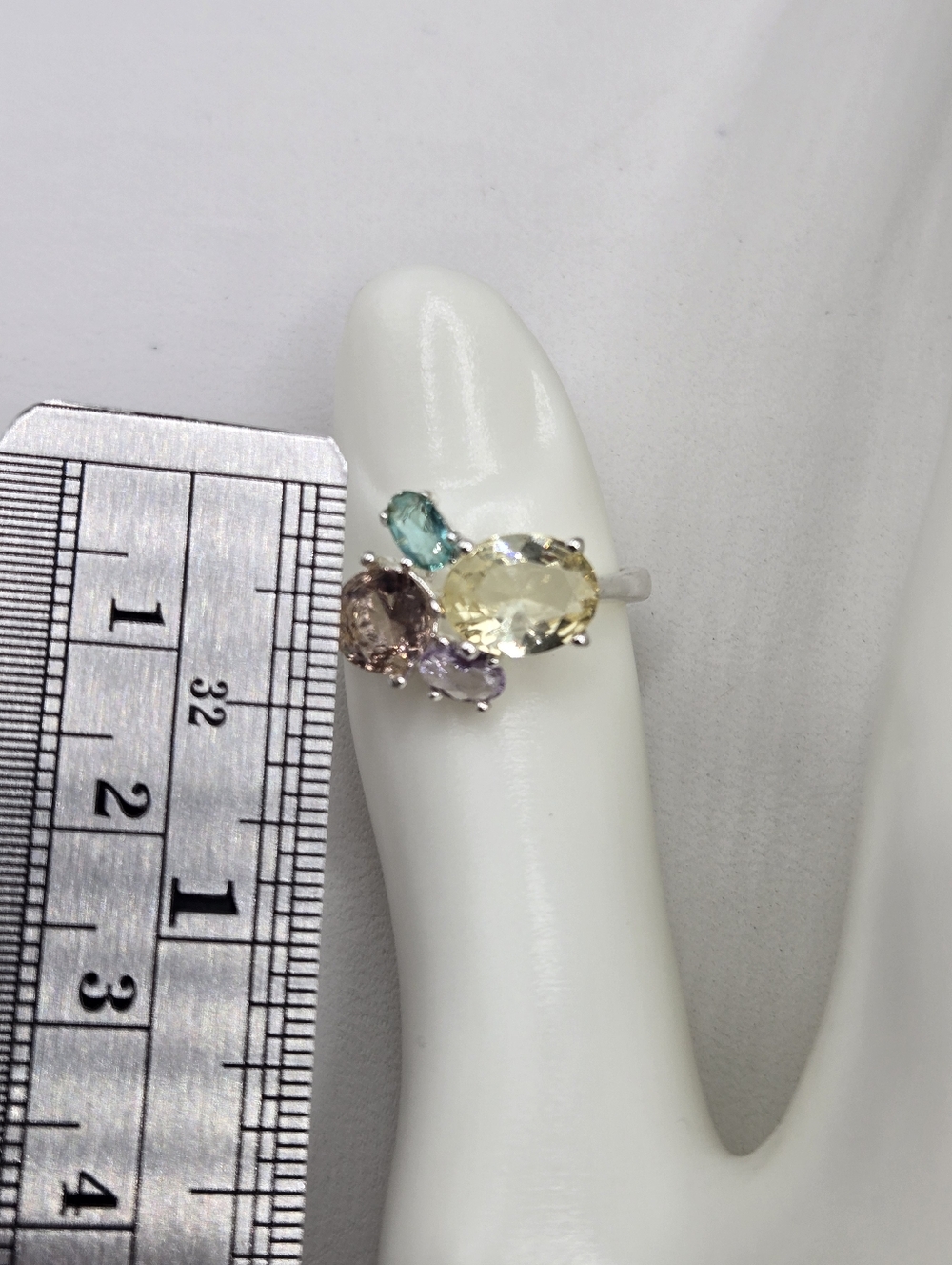 Swarovski Crystal Elements Silver Statement Ring Blue Purple Yellow Size 7.5 - Picture 6 of 7